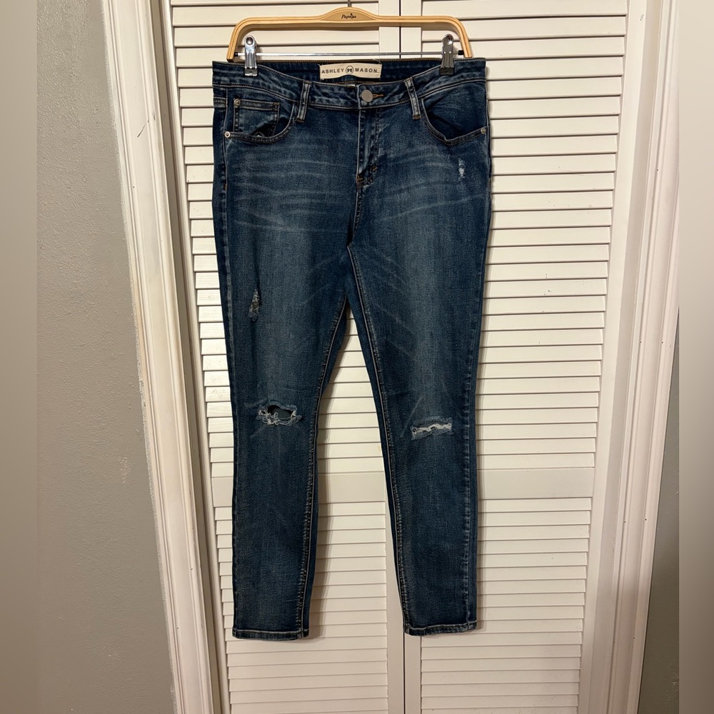 Mason Women's Dark Blue Distressed Skinny Jeans